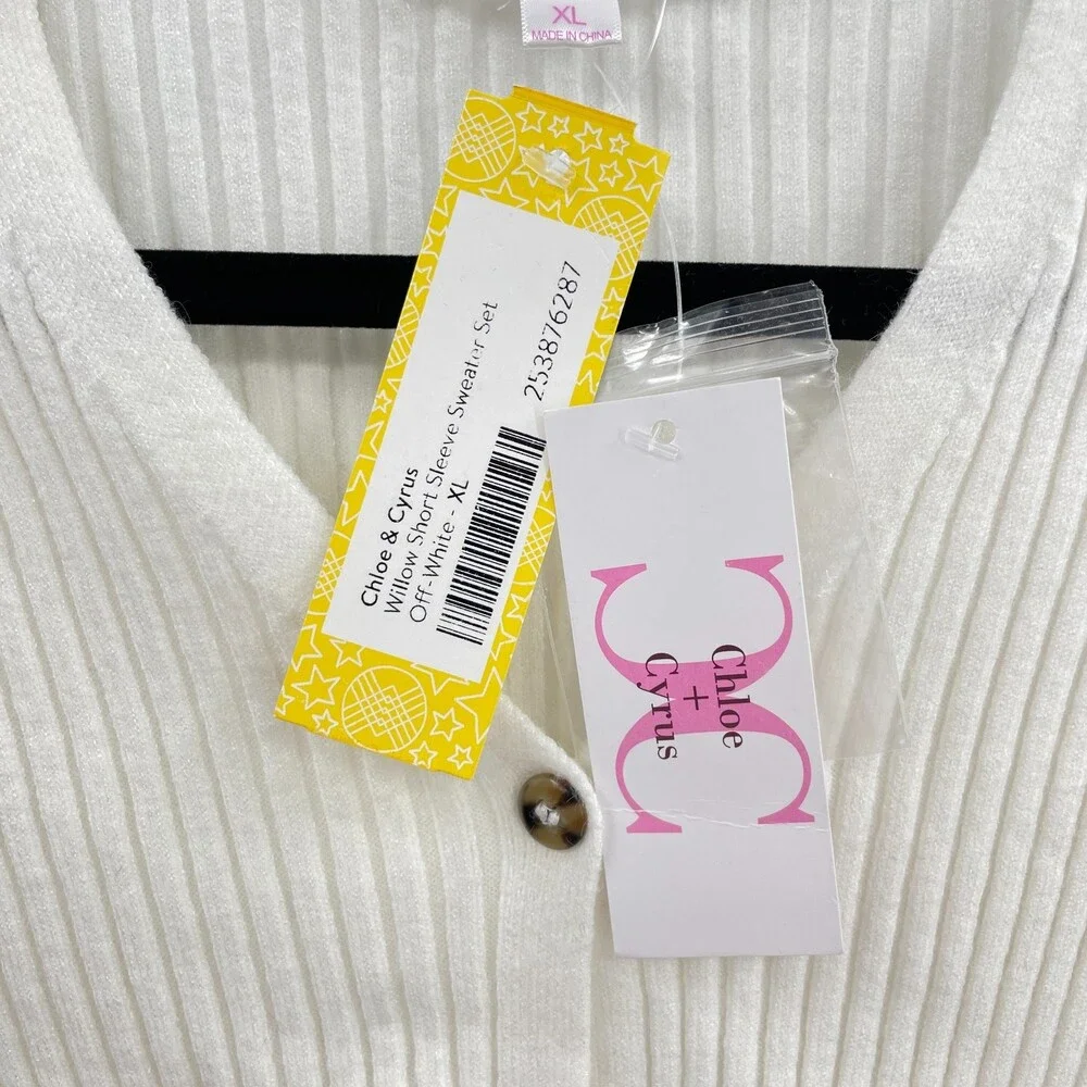 NWT CHLOE + CYRUS Cream White Ribbed Stretch Button Cardigan Sweater Size XL